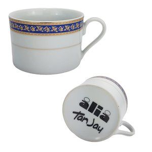 Vintage ALIA TAN JAY Promotional Mug Teacup White Blue Gold Ceramic Tea Cup